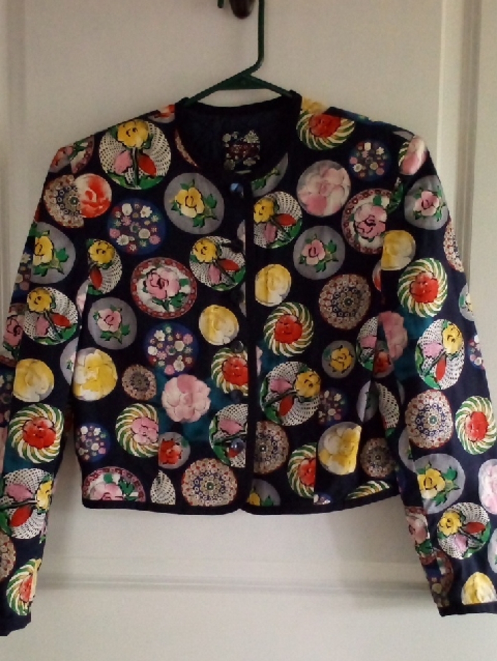 Vintage Girls' Navy Floral Circle Print Jacket
